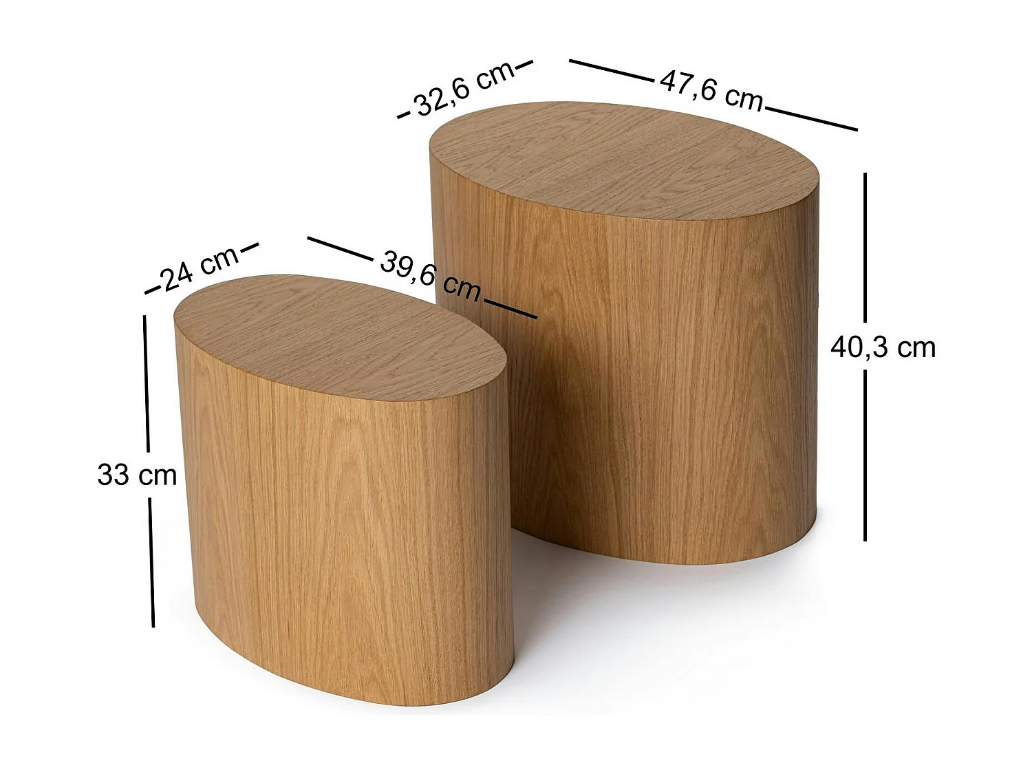 Bout de canapé design effet bois - forme ovale (2 pièces) MARFA