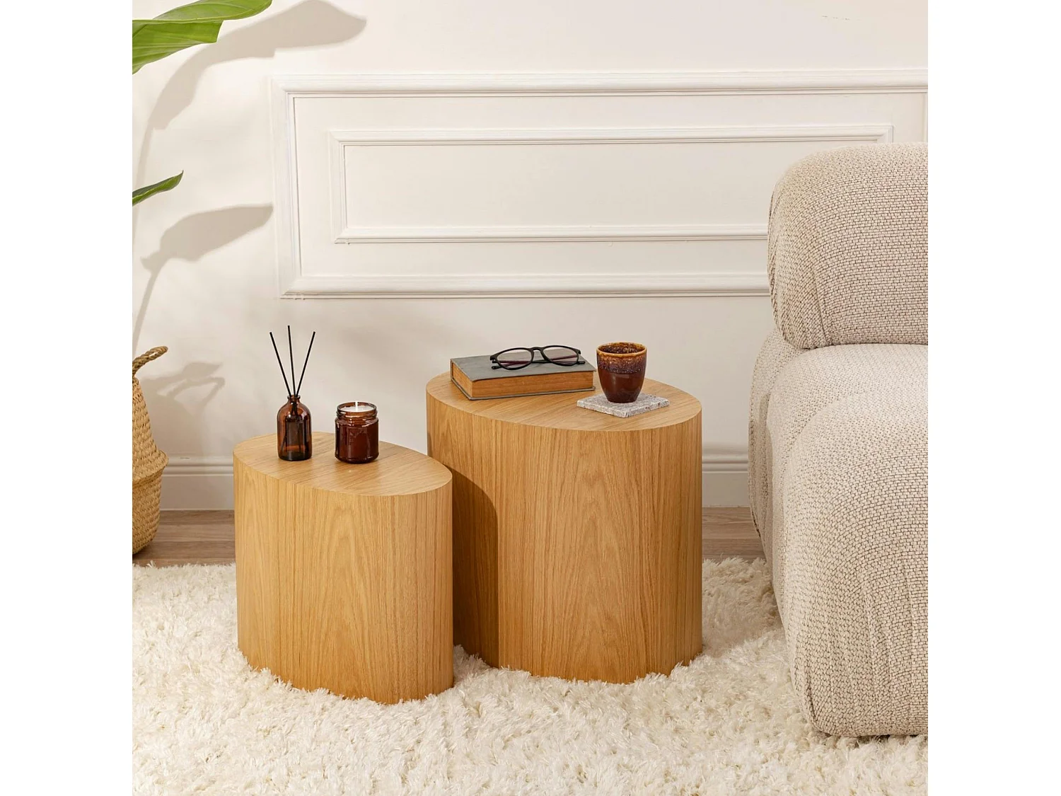 Bout de canapé design effet bois - forme ovale (2 pièces) MARFA