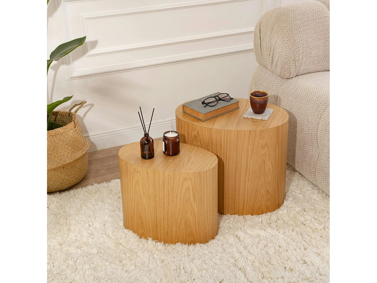 Bout de canapé design effet bois - forme ovale (2 pièces) MARFA