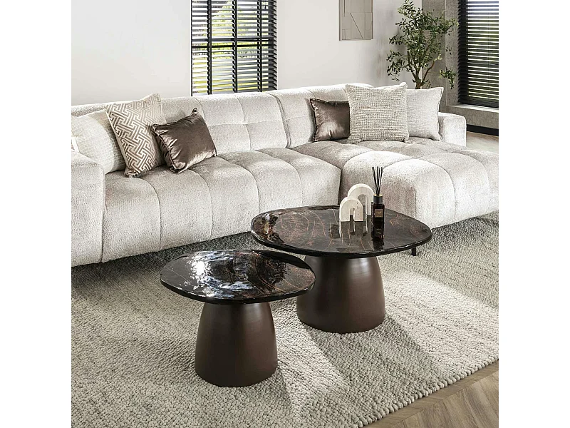 Table gigogne en verre – finition cuivre antique (lot de 2) LAGUNA