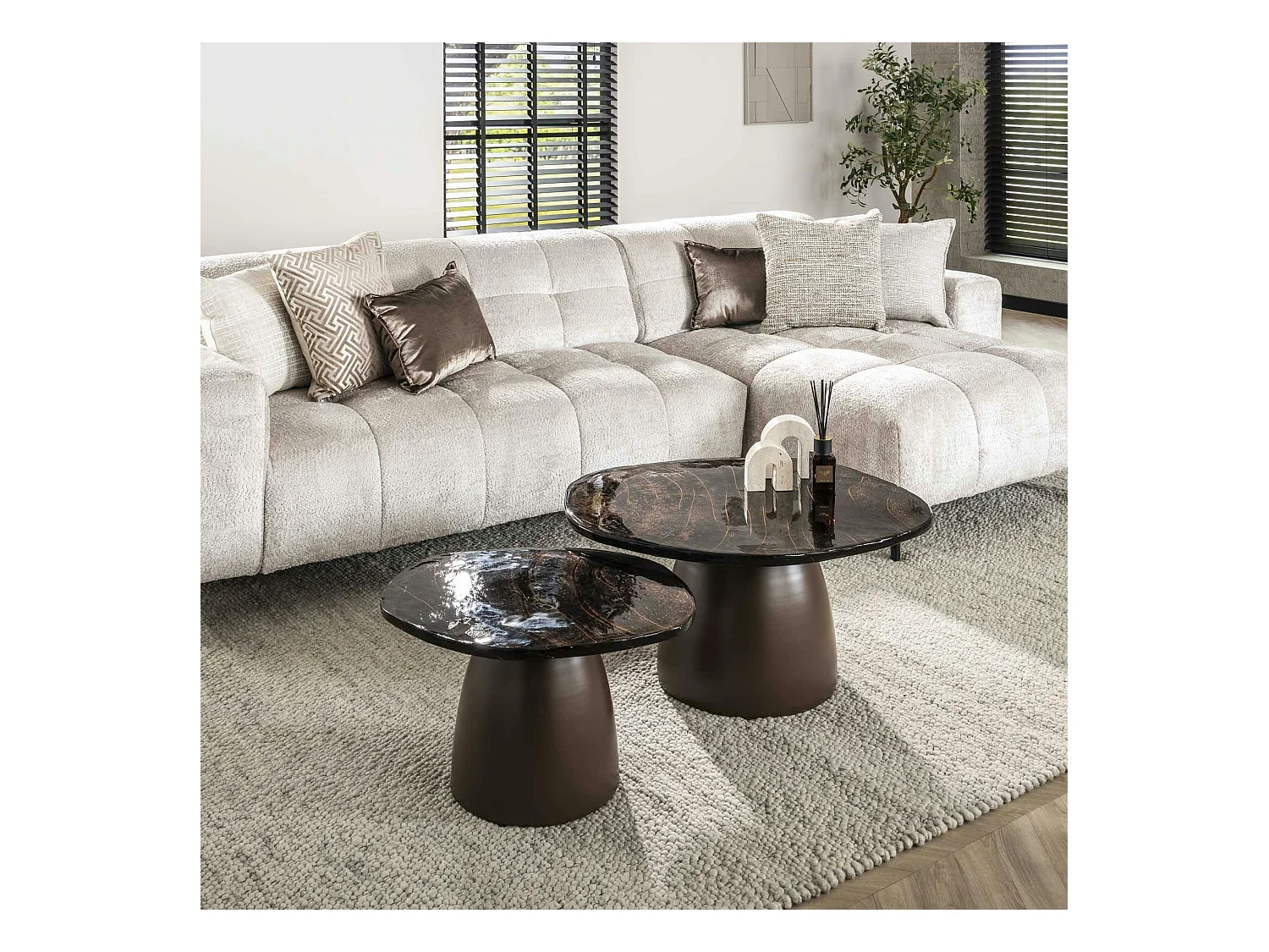 Table gigogne en verre – finition cuivre antique (lot de 2) LAGUNA