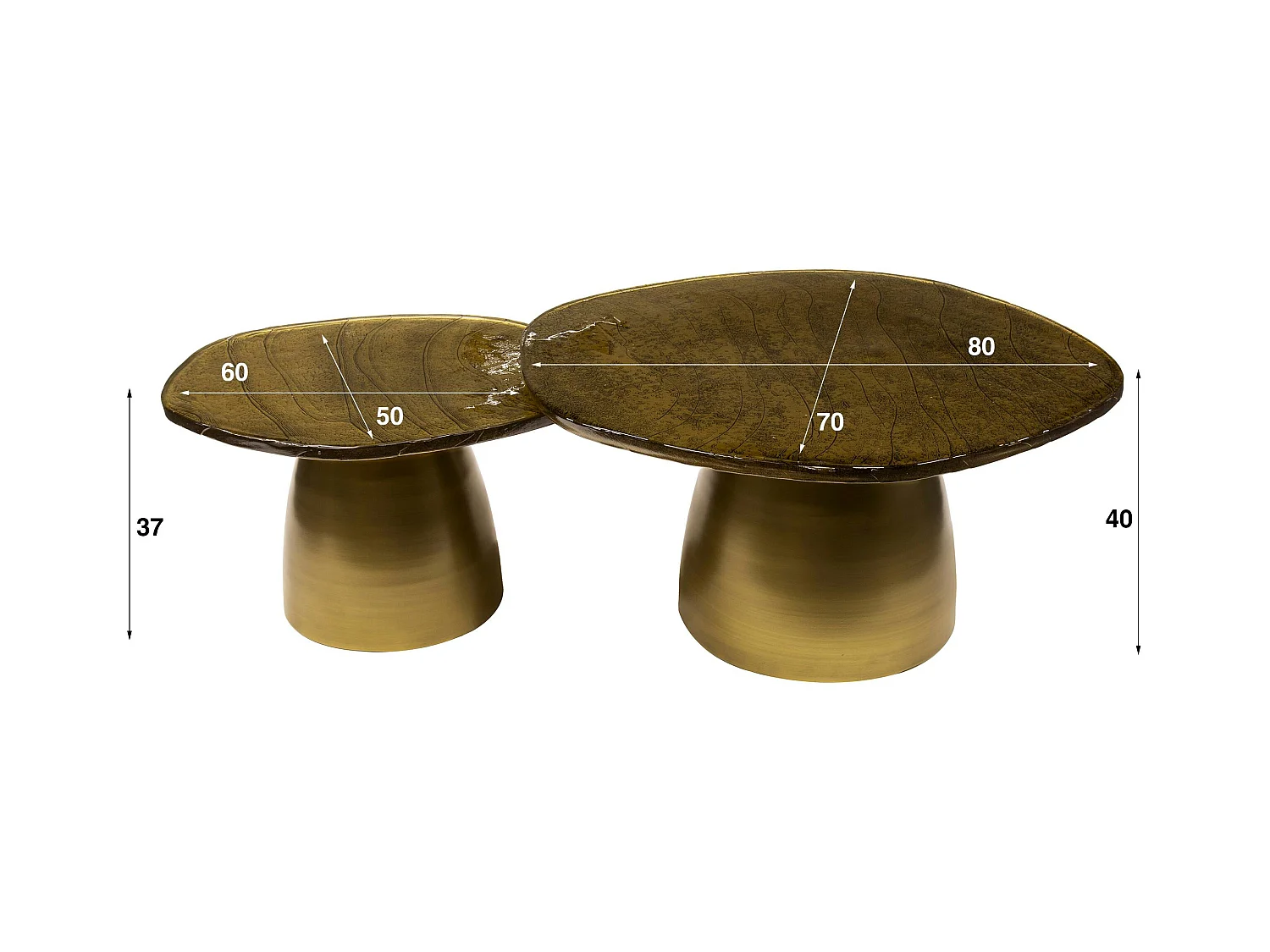 Table gigogne en verre – finition cuivre antique (lot de 2) LAGUNA