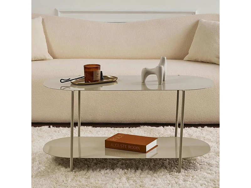 Table basse double plateau taupe - forme ovale SFAX