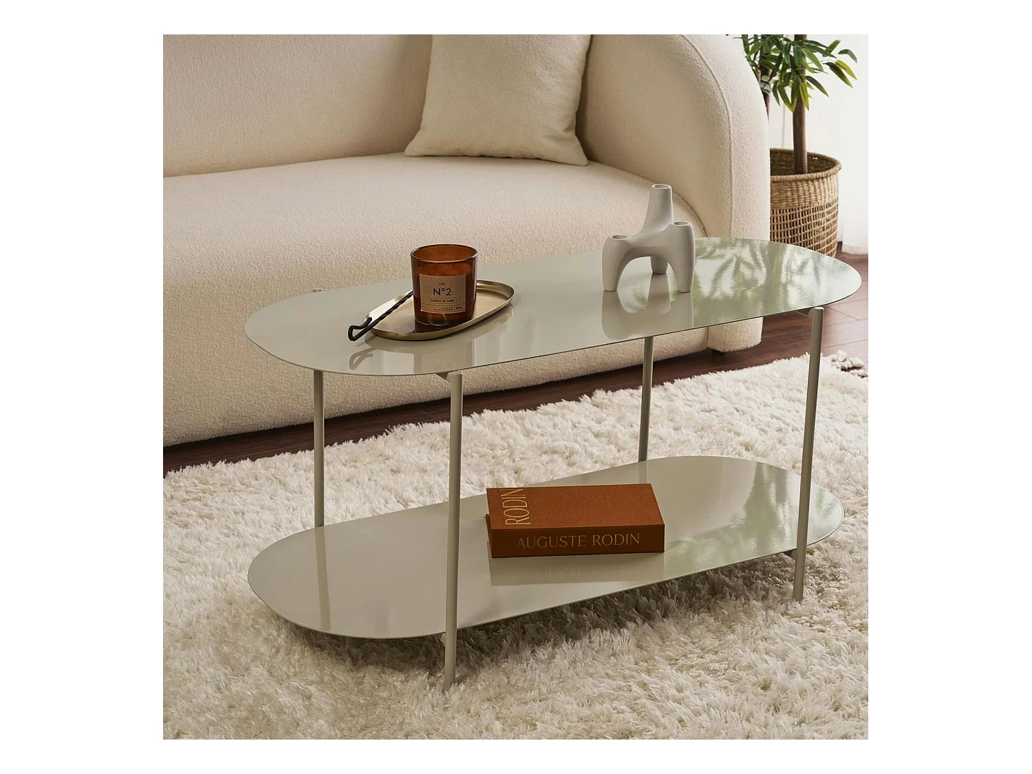 Table basse double plateau taupe - forme ovale SFAX