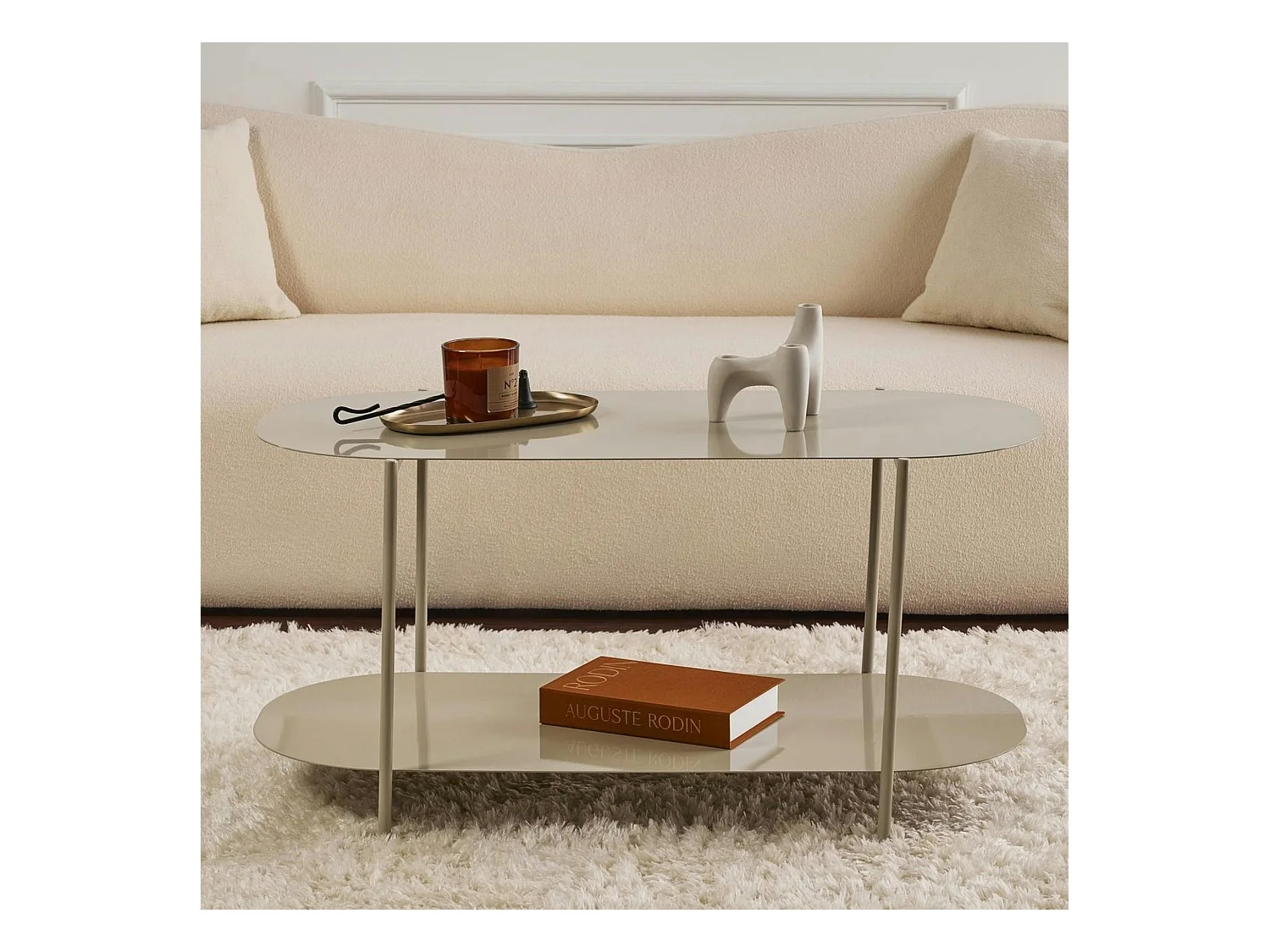 Table basse double plateau taupe - forme ovale SFAX