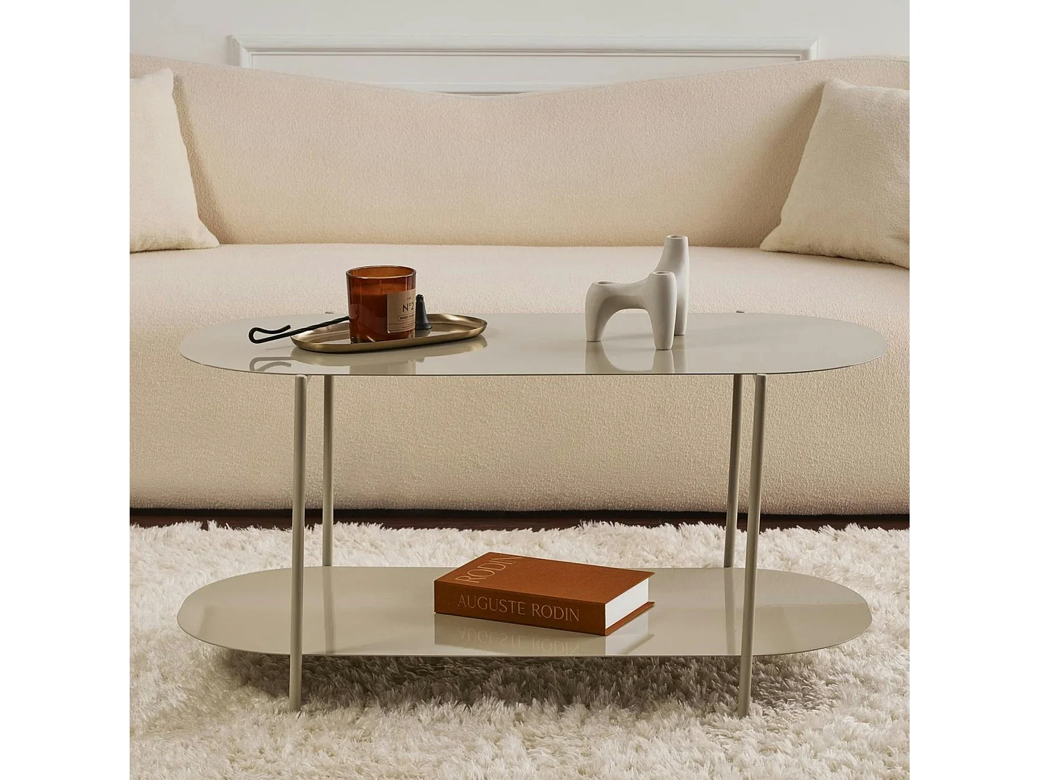 Table basse double plateau taupe - forme ovale SFAX