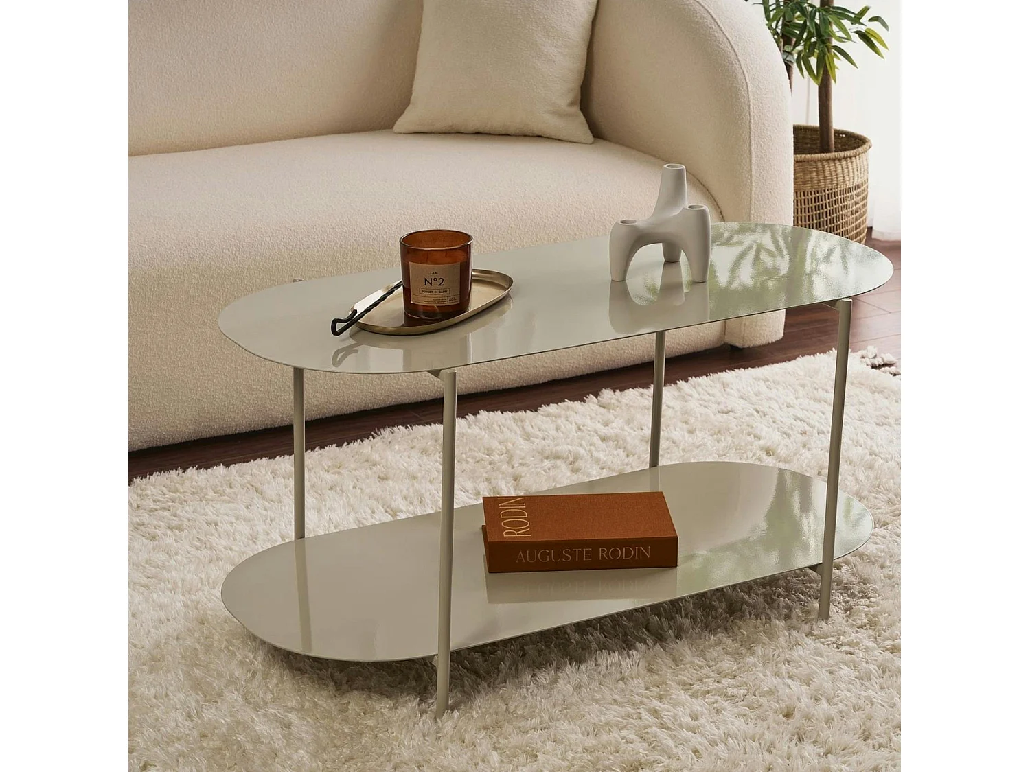 Table basse double plateau taupe - forme ovale SFAX