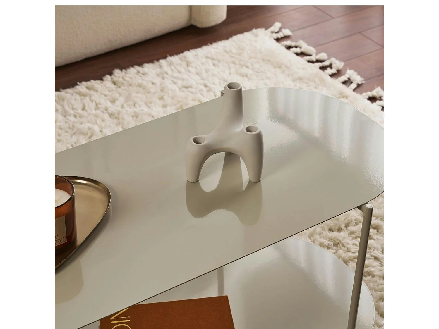 Table basse double plateau taupe - forme ovale SFAX