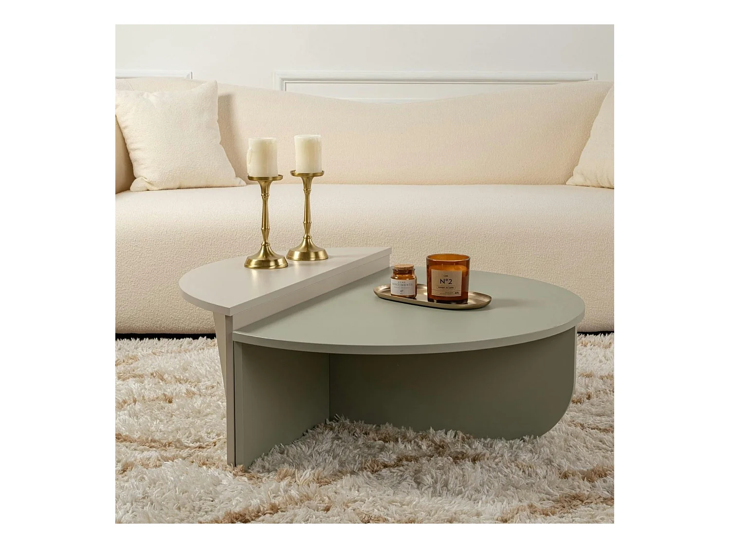 Table basse moderne vert sauge & beige - 2 hauteurs MARFA