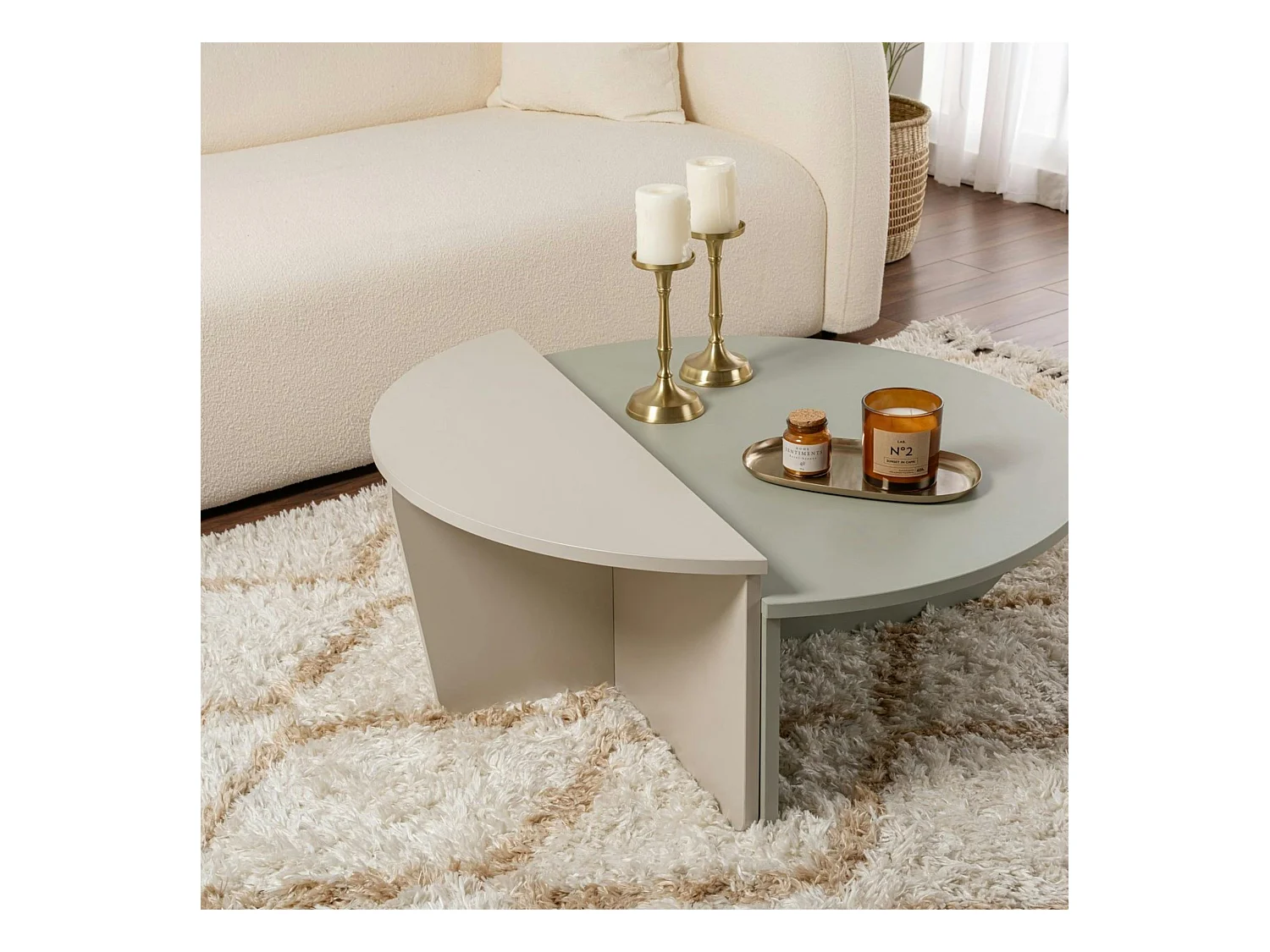 Table basse moderne vert sauge & beige - 2 hauteurs MARFA