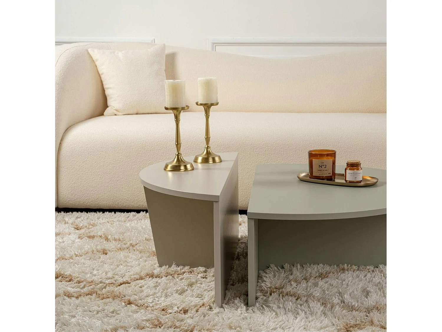 Table basse moderne vert sauge & beige - 2 hauteurs MARFA