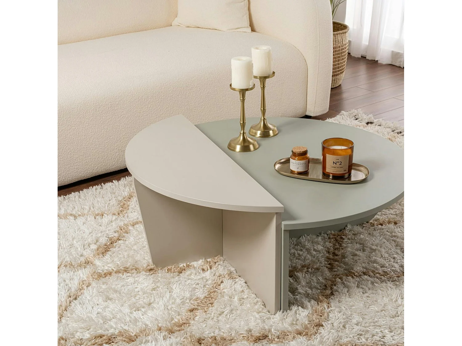 Table basse moderne vert sauge & beige - 2 hauteurs MARFA