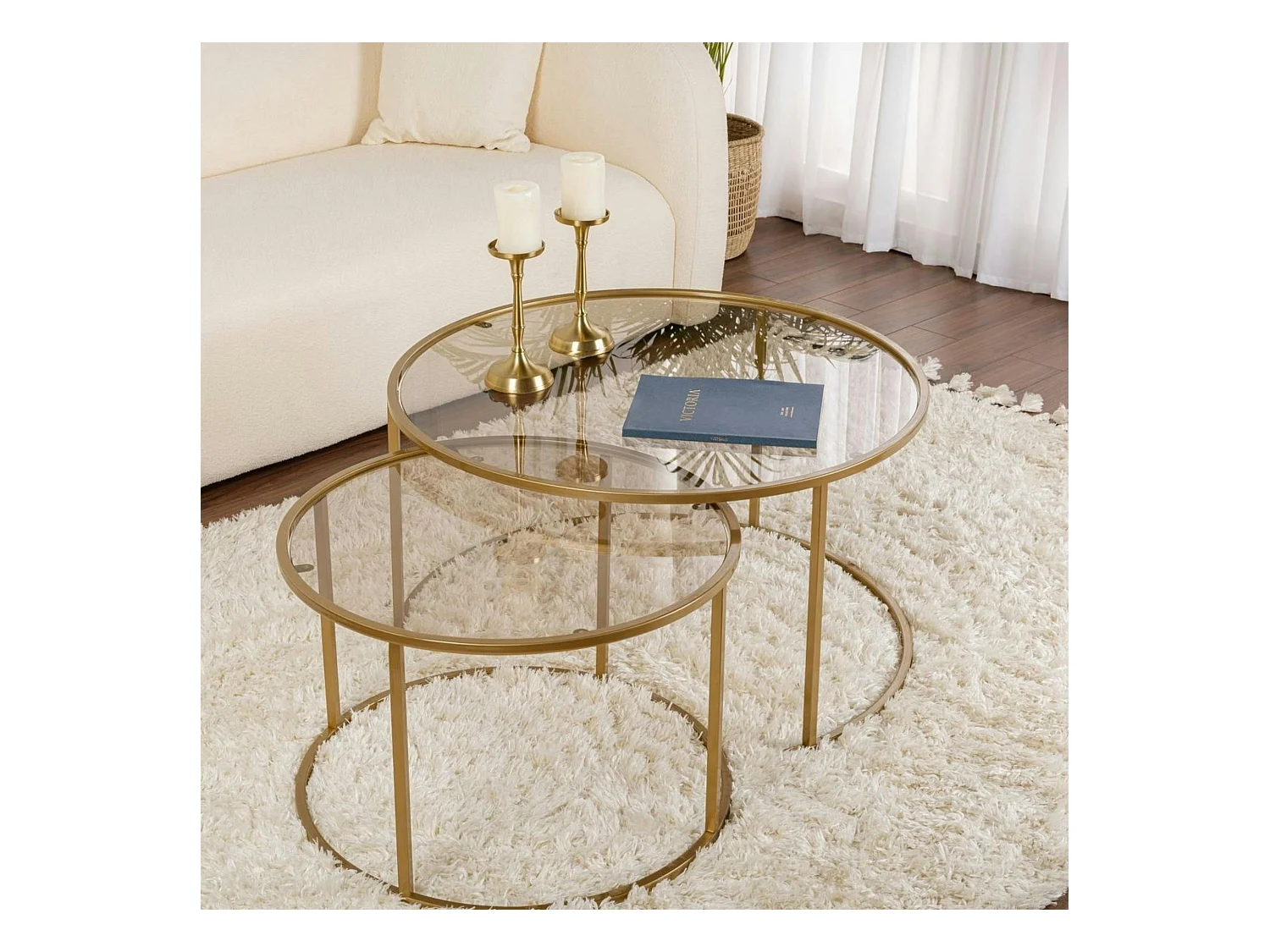 Table gigogne verre ambré - cadre doré (lot de 2) ⌀80 cm TULUM