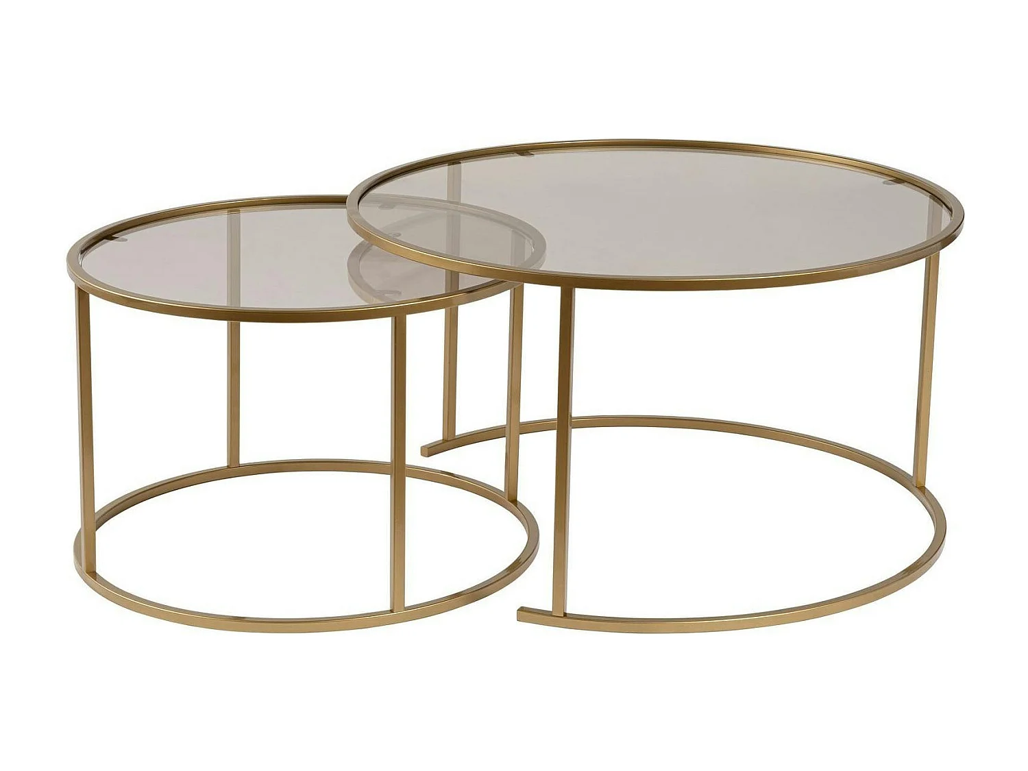 Table gigogne verre ambré - cadre doré (lot de 2) ⌀80 cm TULUM