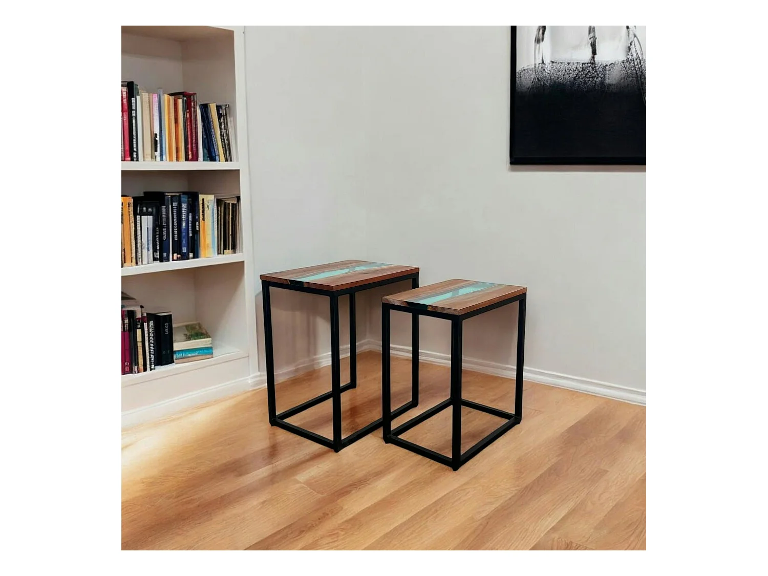 Table basse gigogne époxy lagon et bois d'acacia (lot de 2) BORA