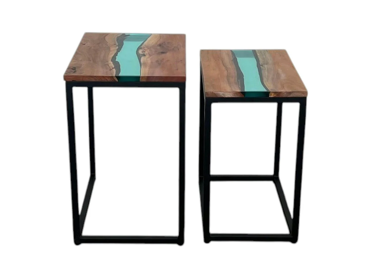 Table basse gigogne époxy lagon et bois d'acacia (lot de 2) BORA