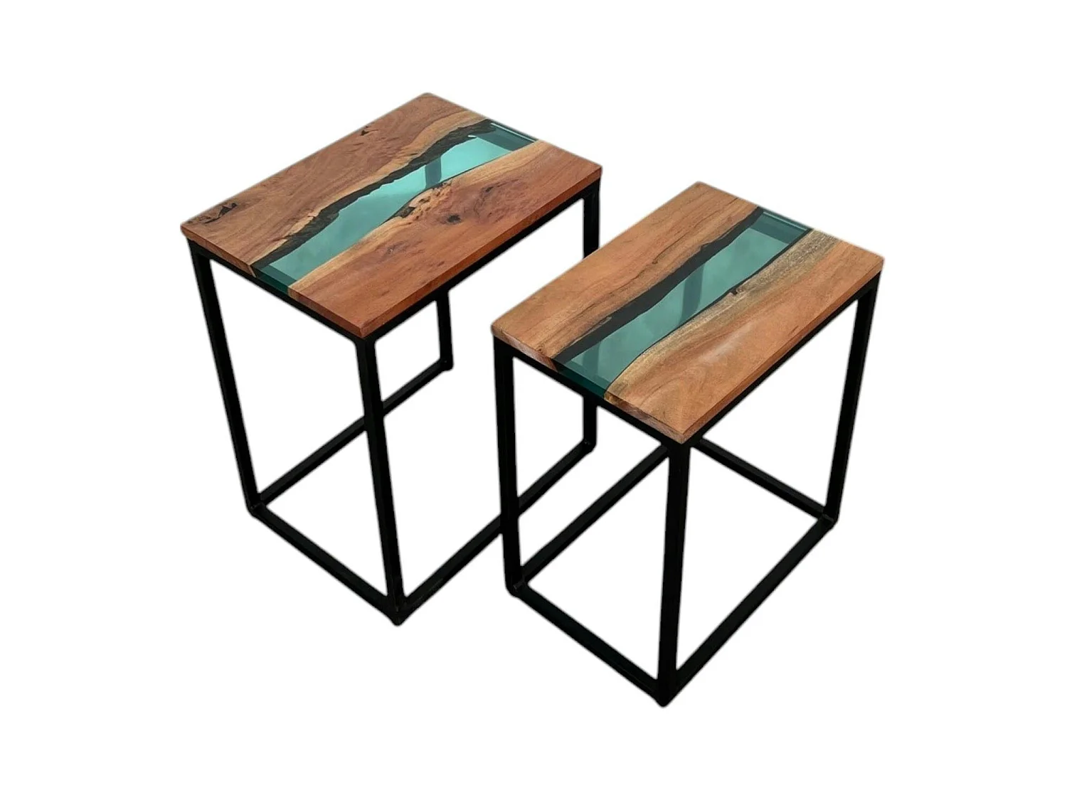 Table basse gigogne époxy lagon et bois d'acacia (lot de 2) BORA