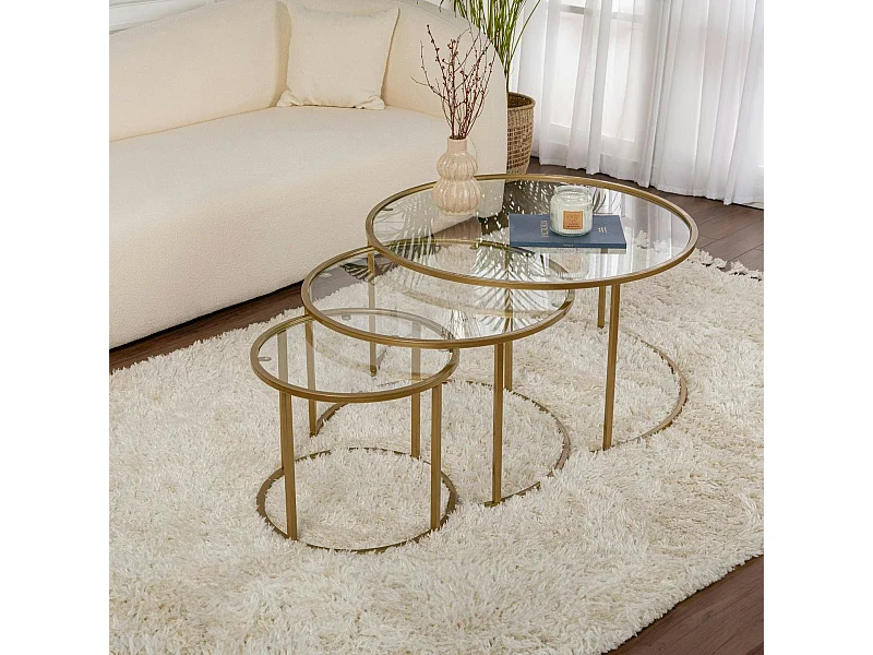 Table gigogne en verre - cadre doré (lot de 3) ⌀80 cm TULUM