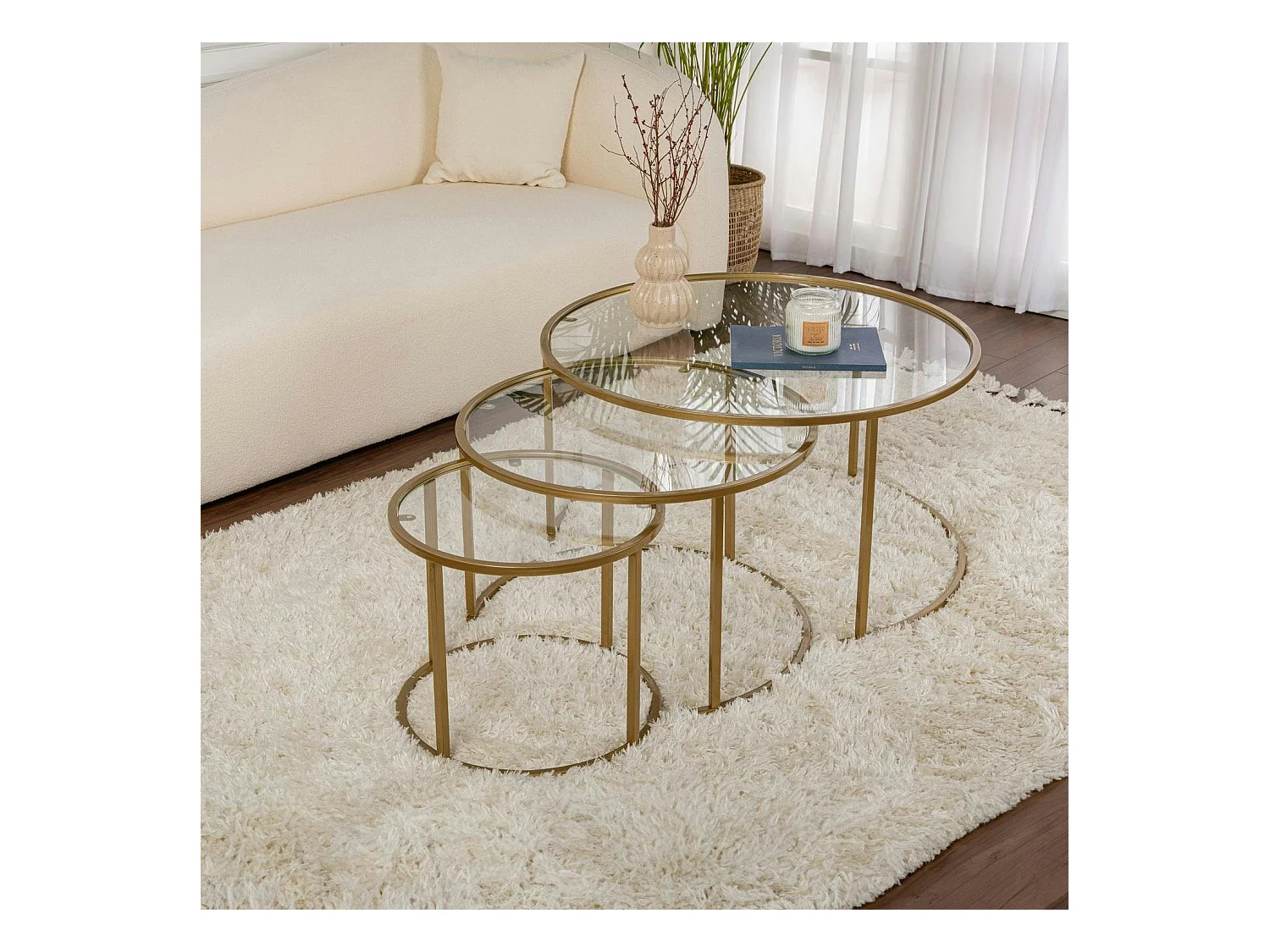 Table gigogne en verre - cadre doré (lot de 3) ⌀80 cm TULUM