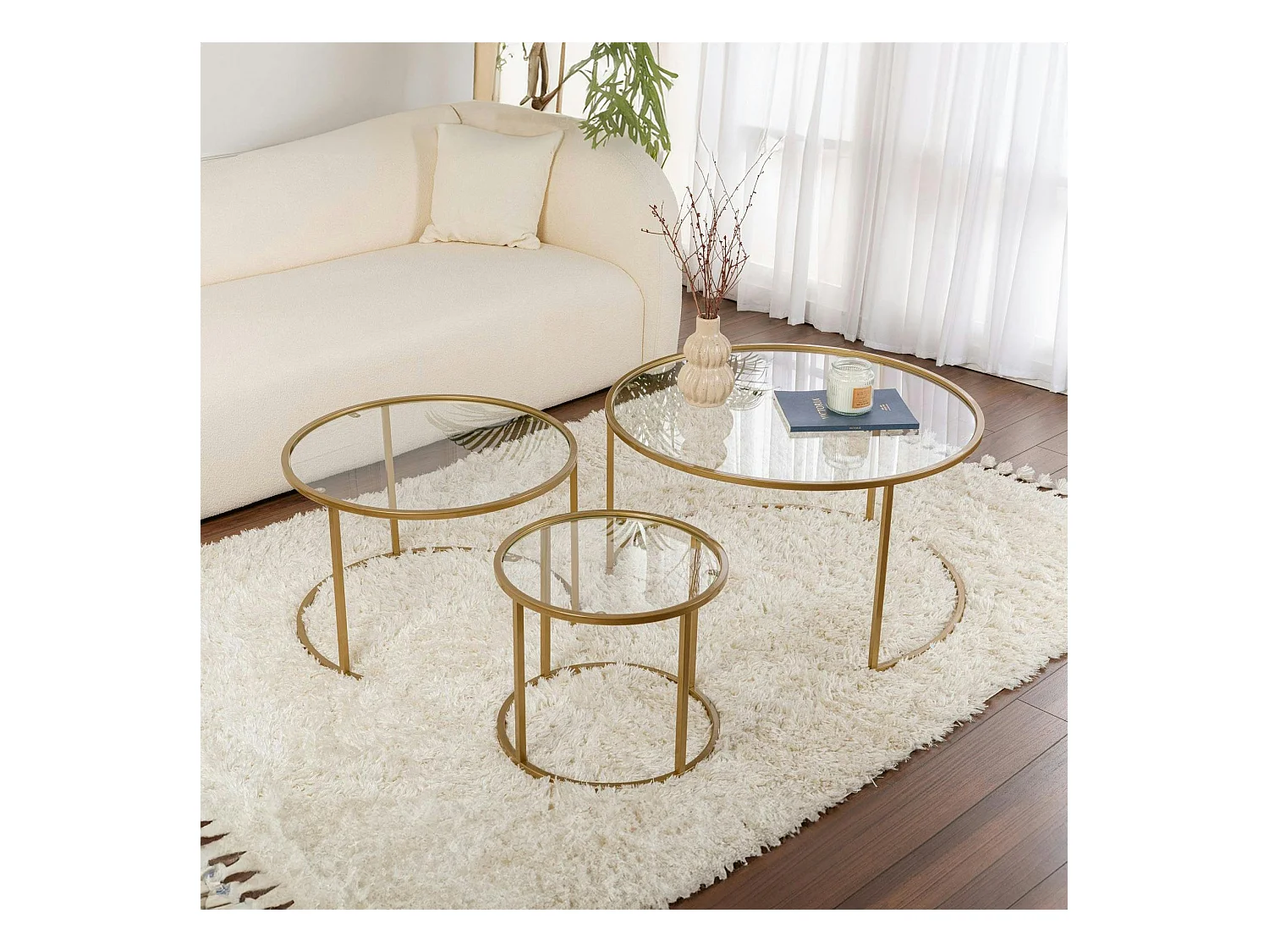Table gigogne en verre - cadre doré (lot de 3) ⌀80 cm TULUM