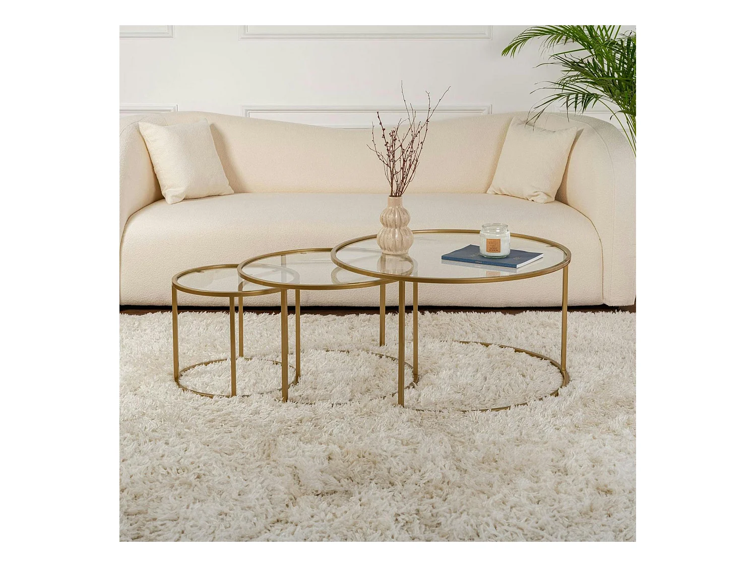 Table gigogne en verre - cadre doré (lot de 3) ⌀80 cm TULUM