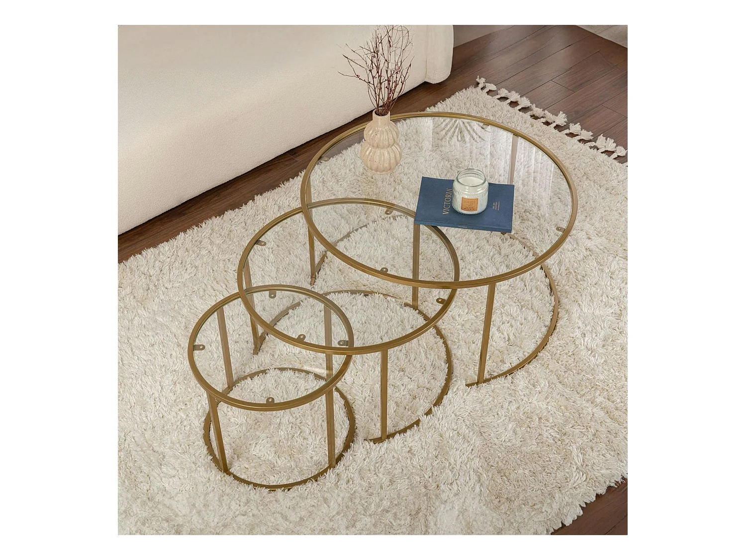 Table gigogne en verre - cadre doré (lot de 3) ⌀80 cm TULUM