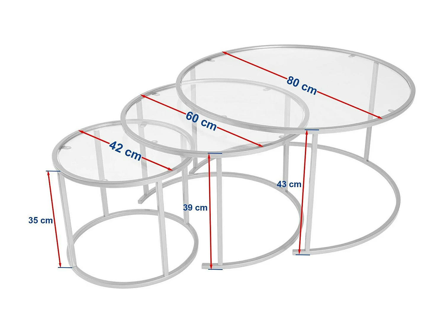 Table gigogne en verre - cadre doré (lot de 3) ⌀80 cm TULUM