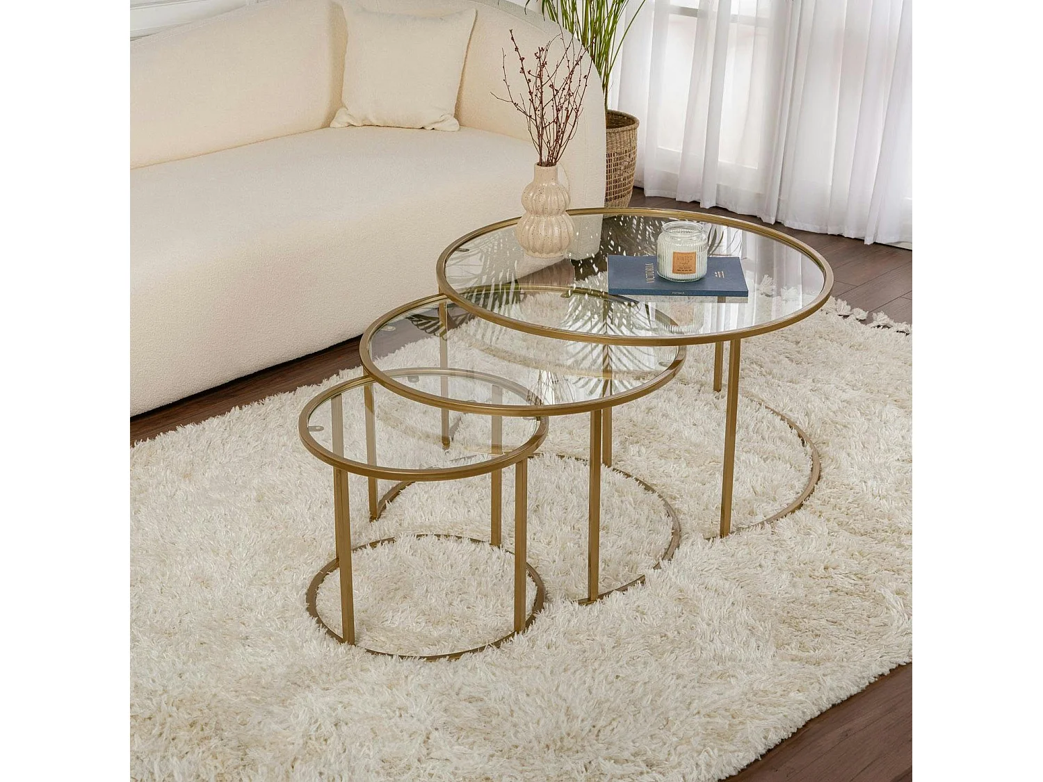 Table gigogne en verre - cadre doré (lot de 3) ⌀80 cm TULUM