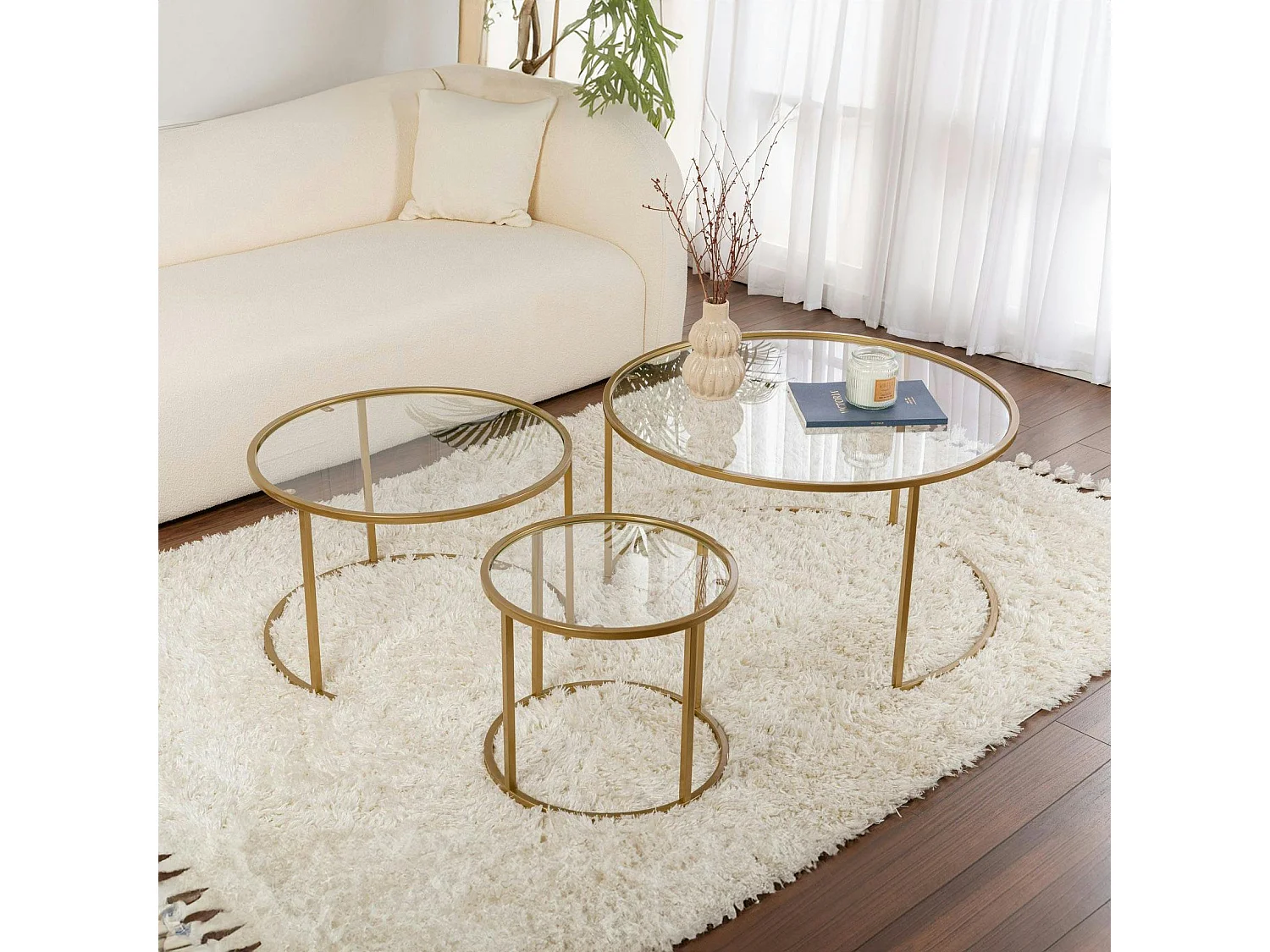 Table gigogne en verre - cadre doré (lot de 3) ⌀80 cm TULUM