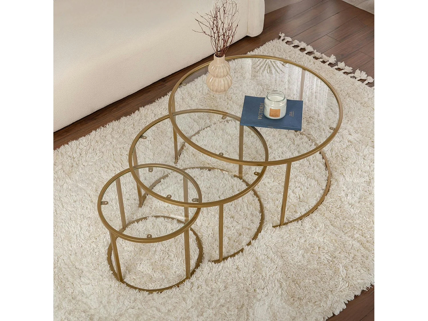 Table gigogne en verre - cadre doré (lot de 3) ⌀80 cm TULUM