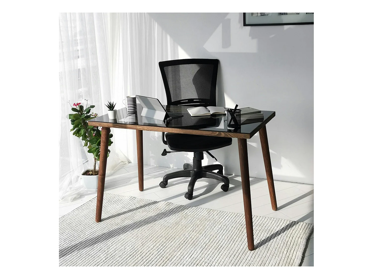 Bureau en bois foncé et verre noir - style moderne ANZIO