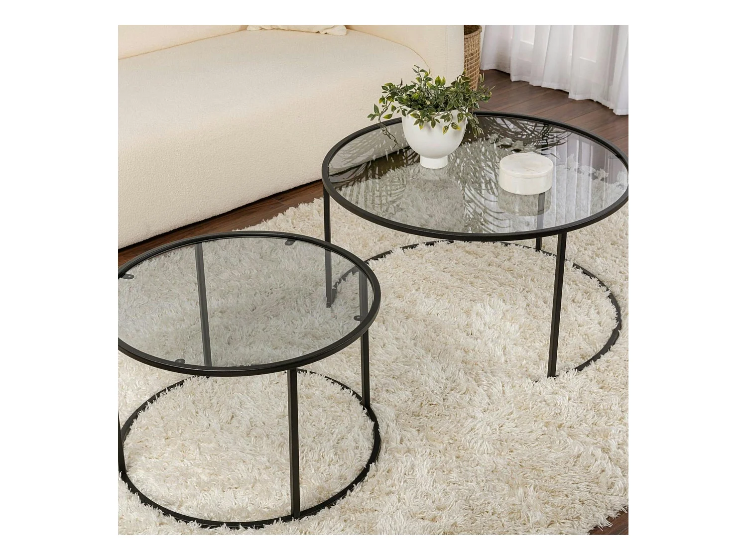 Table gigogne verre fumé - cadre noir (lot de 2) ⌀80 cm TULUM