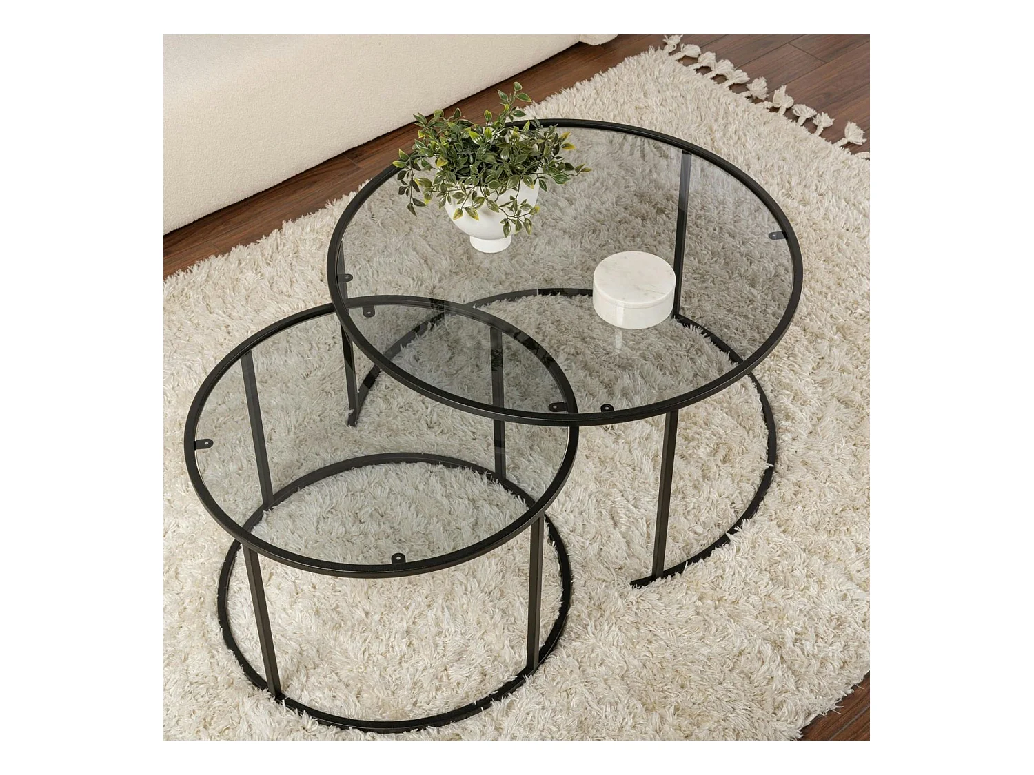 Table gigogne verre fumé - cadre noir (lot de 2) ⌀80 cm TULUM