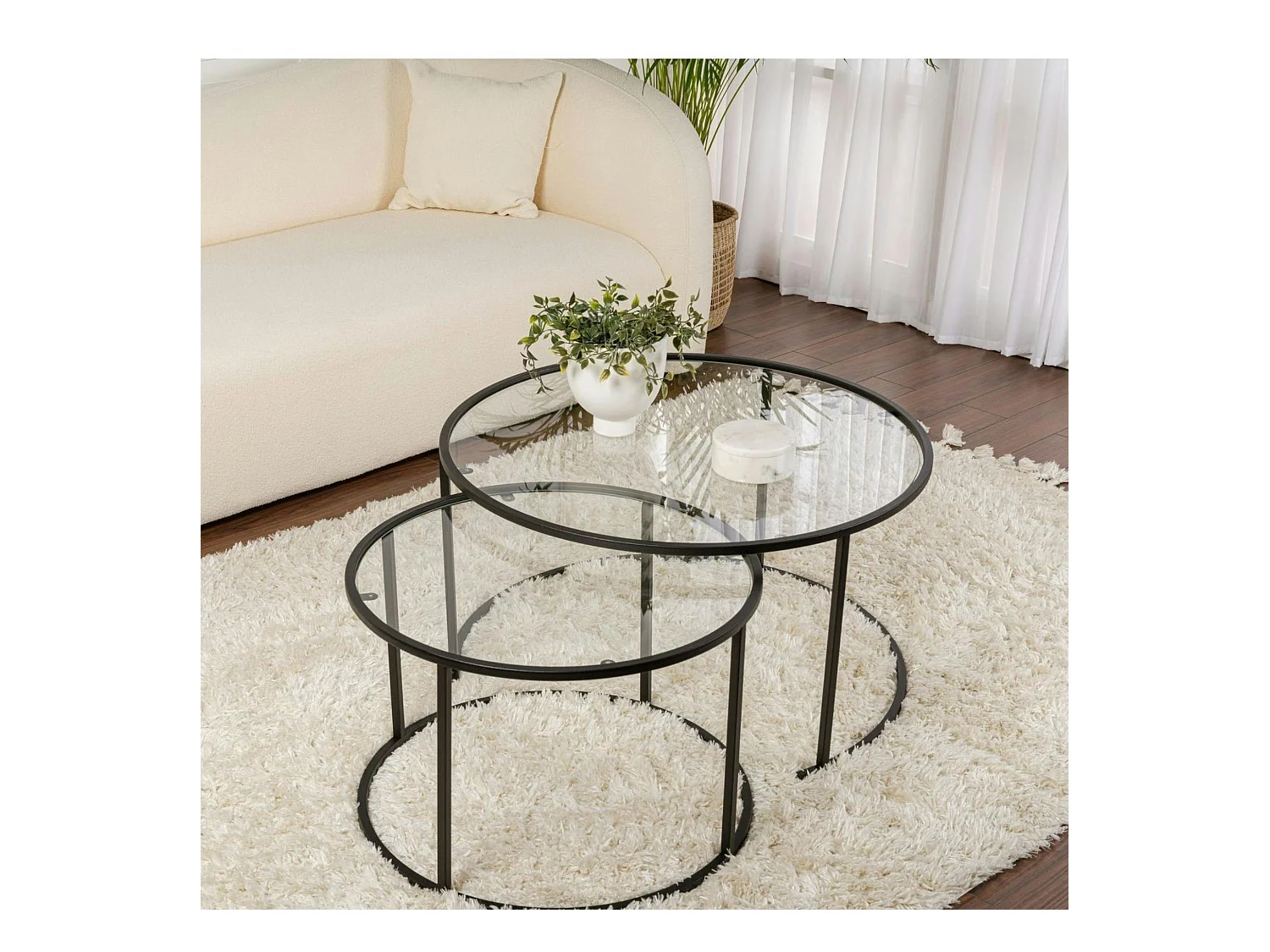 Table gigogne en verre - cadre noir (lot de 2) ⌀80 cm TULUM