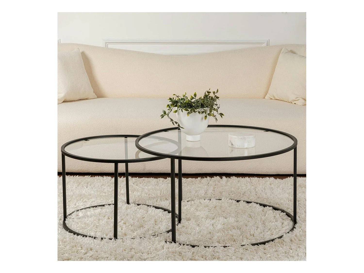 Table gigogne en verre - cadre noir (lot de 2) ⌀80 cm TULUM