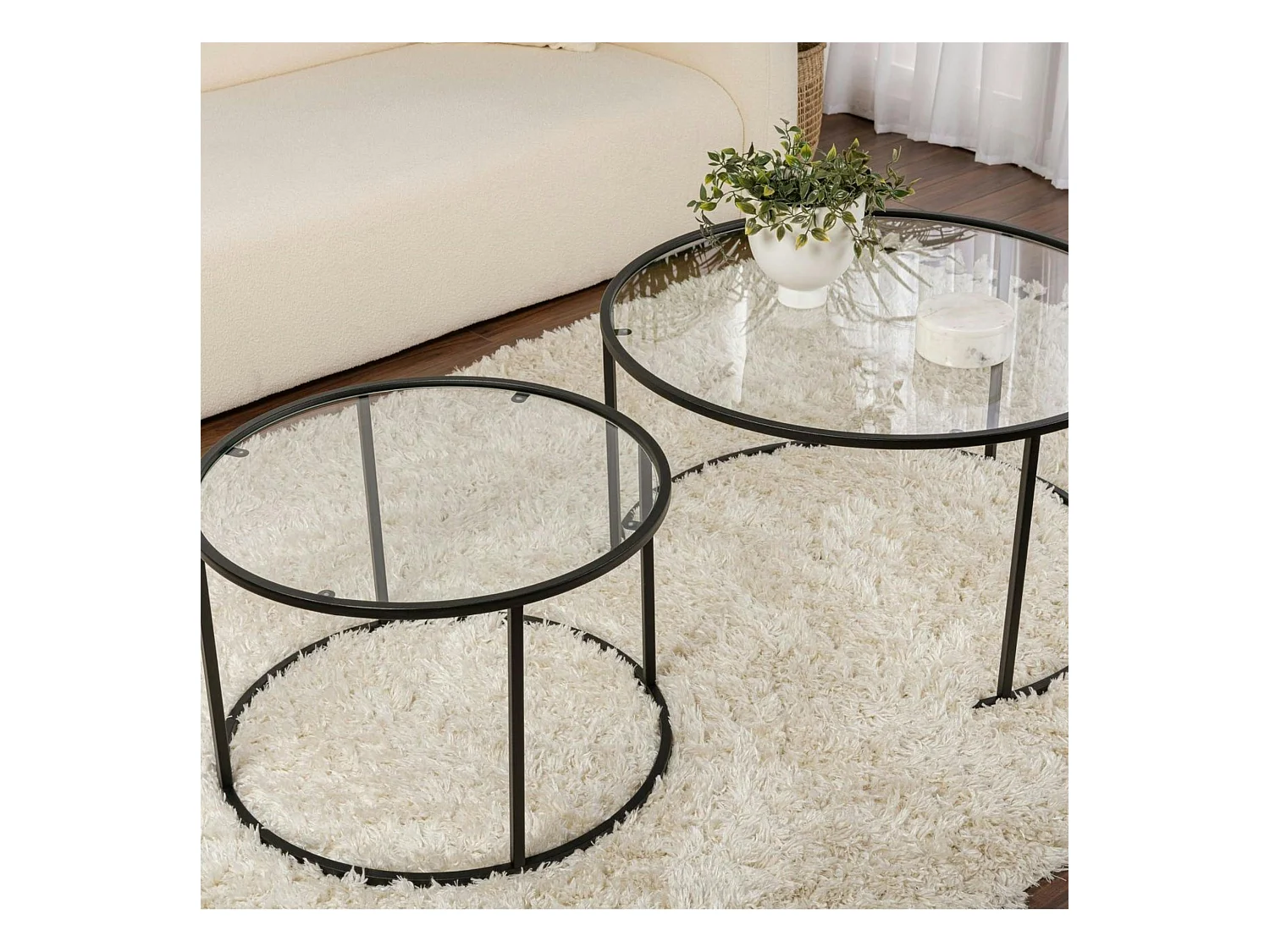 Table gigogne en verre - cadre noir (lot de 2) ⌀80 cm TULUM