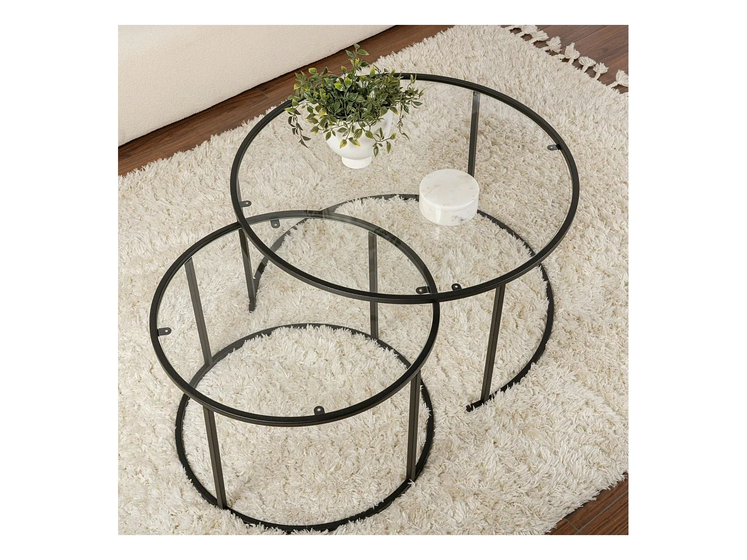 Table gigogne en verre - cadre noir (lot de 2) ⌀80 cm TULUM
