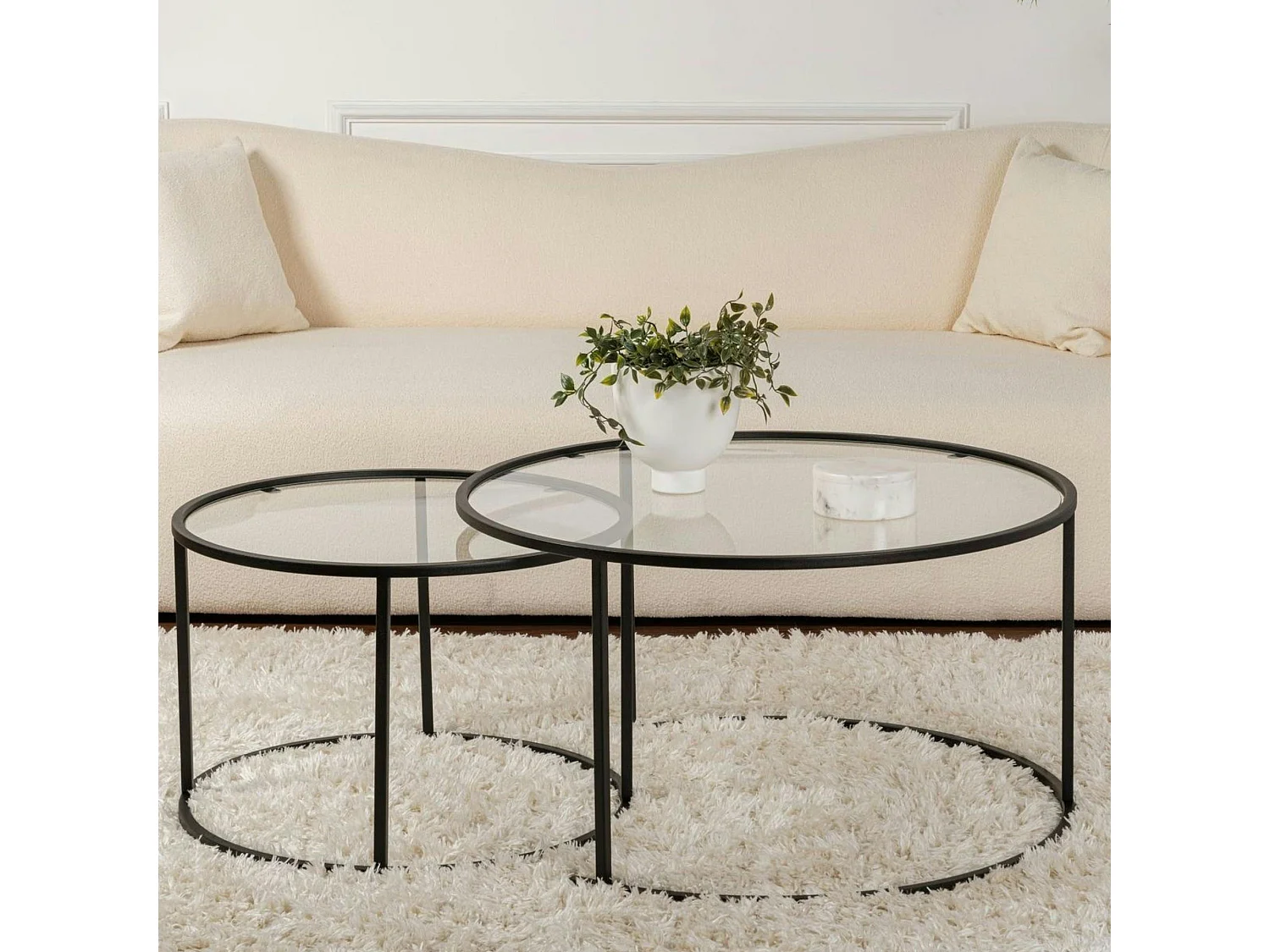 Table gigogne en verre - cadre noir (lot de 2) ⌀80 cm TULUM