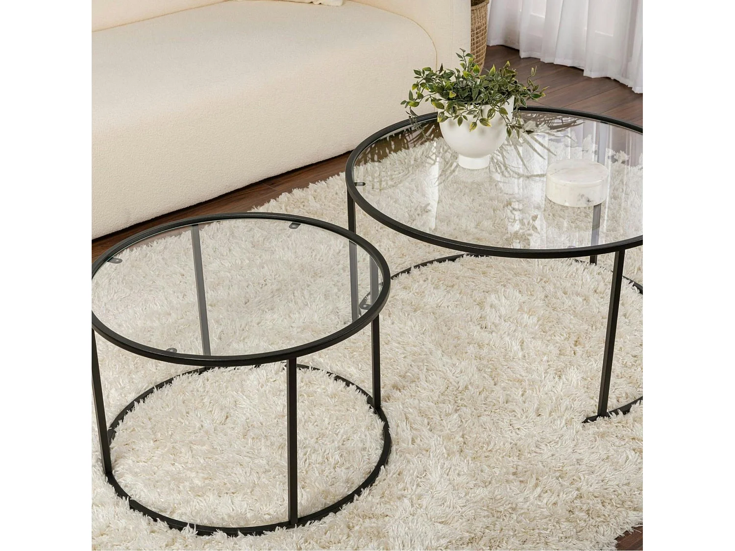 Table gigogne en verre - cadre noir (lot de 2) ⌀80 cm TULUM