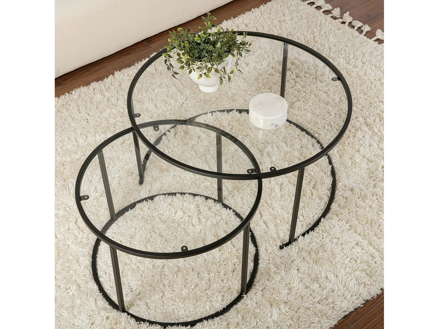 Table gigogne en verre - cadre noir (lot de 2) ⌀80 cm TULUM