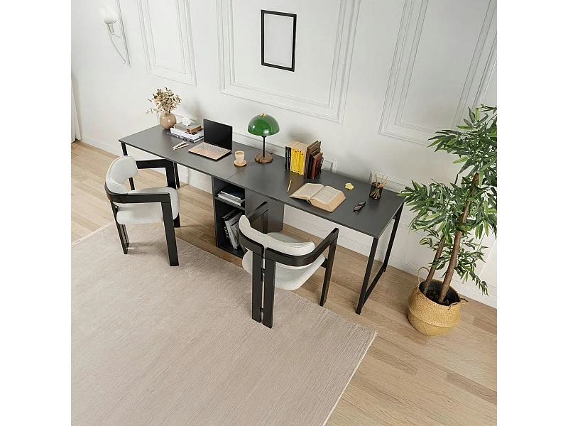 Bureau double noir - rangement central intégré MARFA