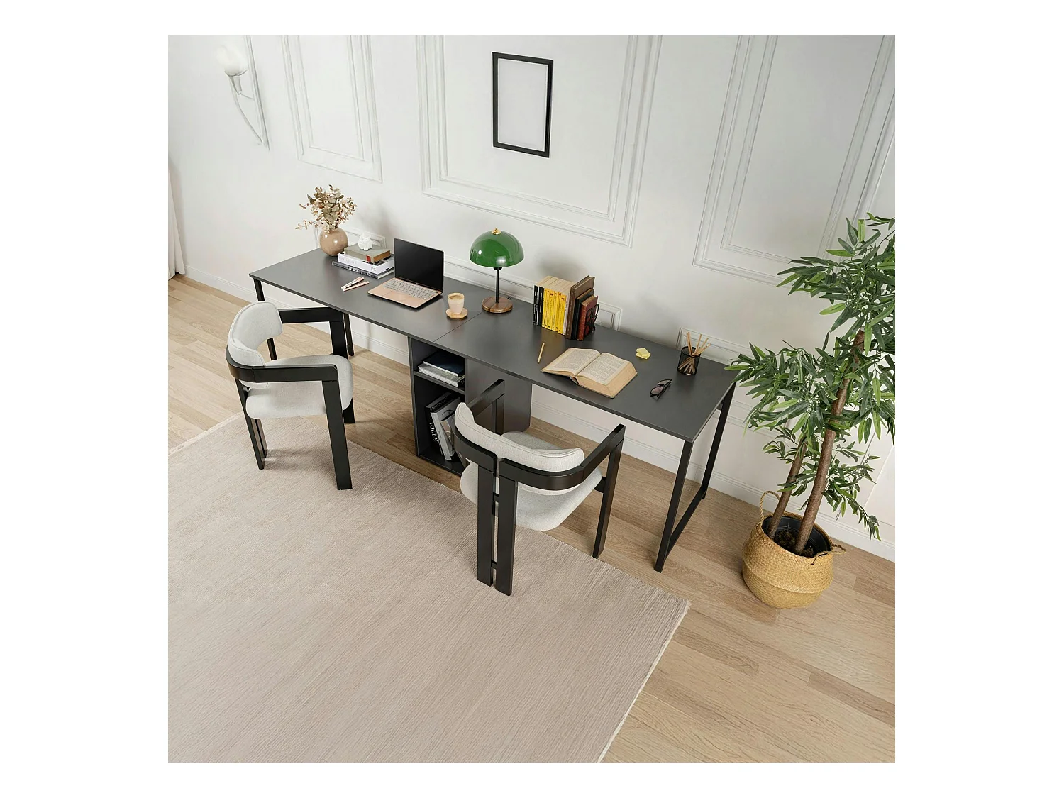 Bureau double noir - rangement central intégré MARFA