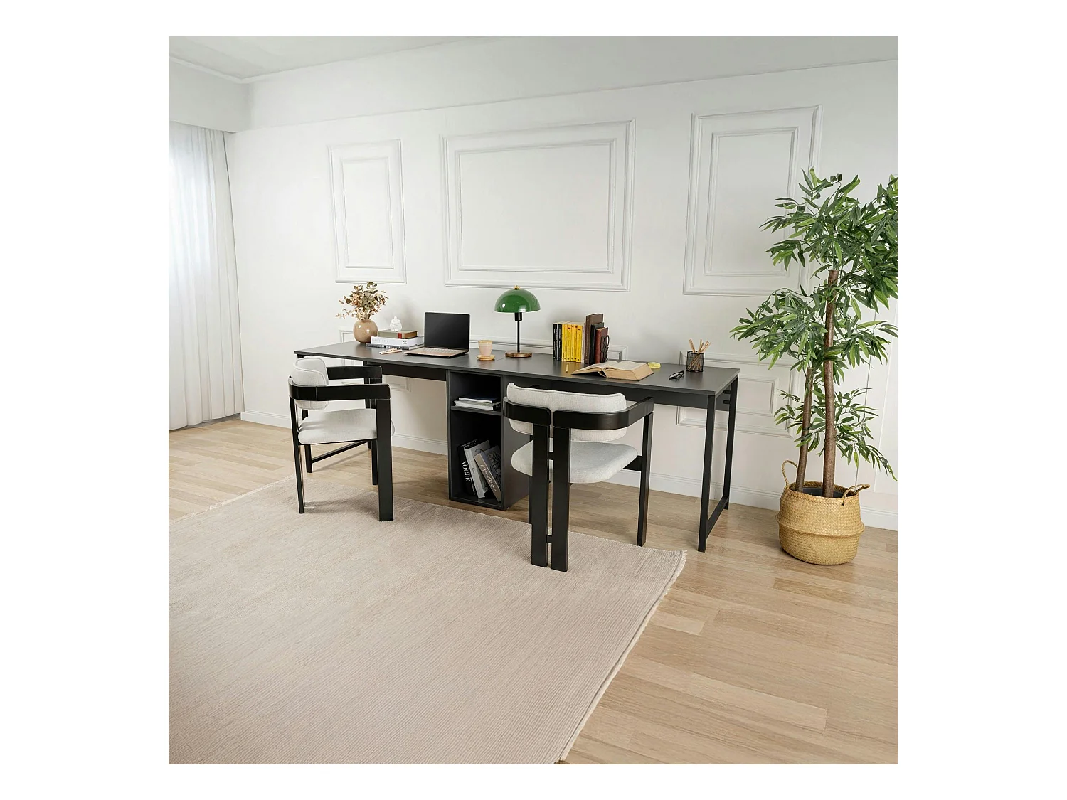 Bureau double noir - rangement central intégré MARFA