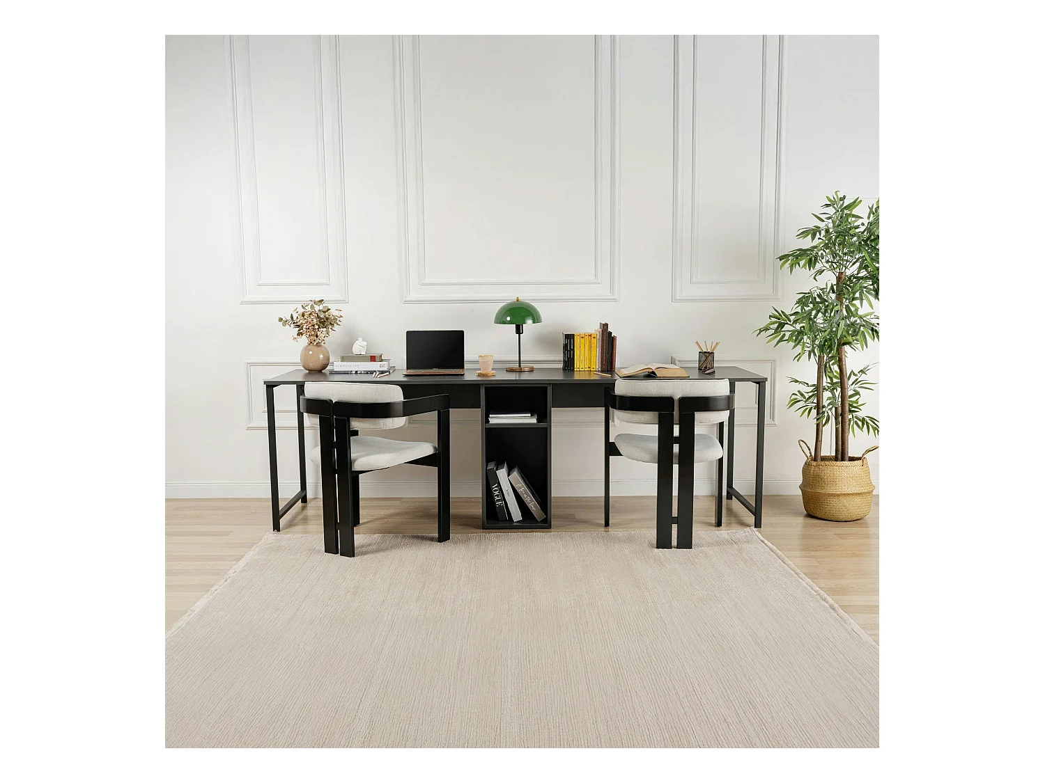 Bureau double noir - rangement central intégré MARFA