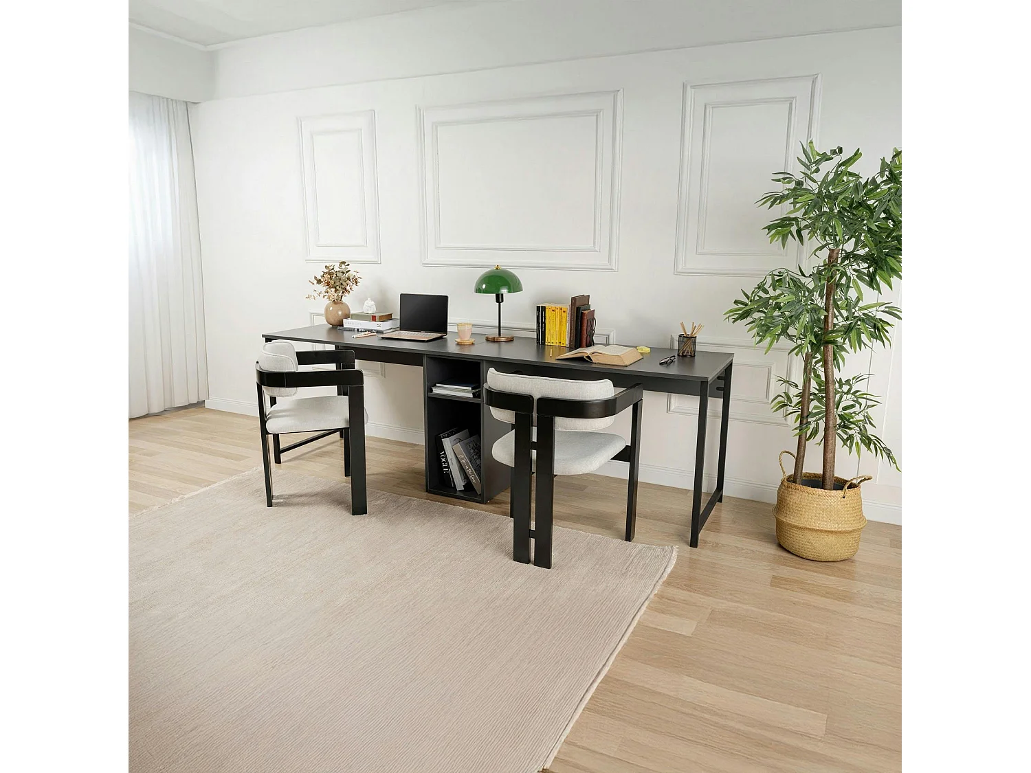 Bureau double noir - rangement central intégré MARFA