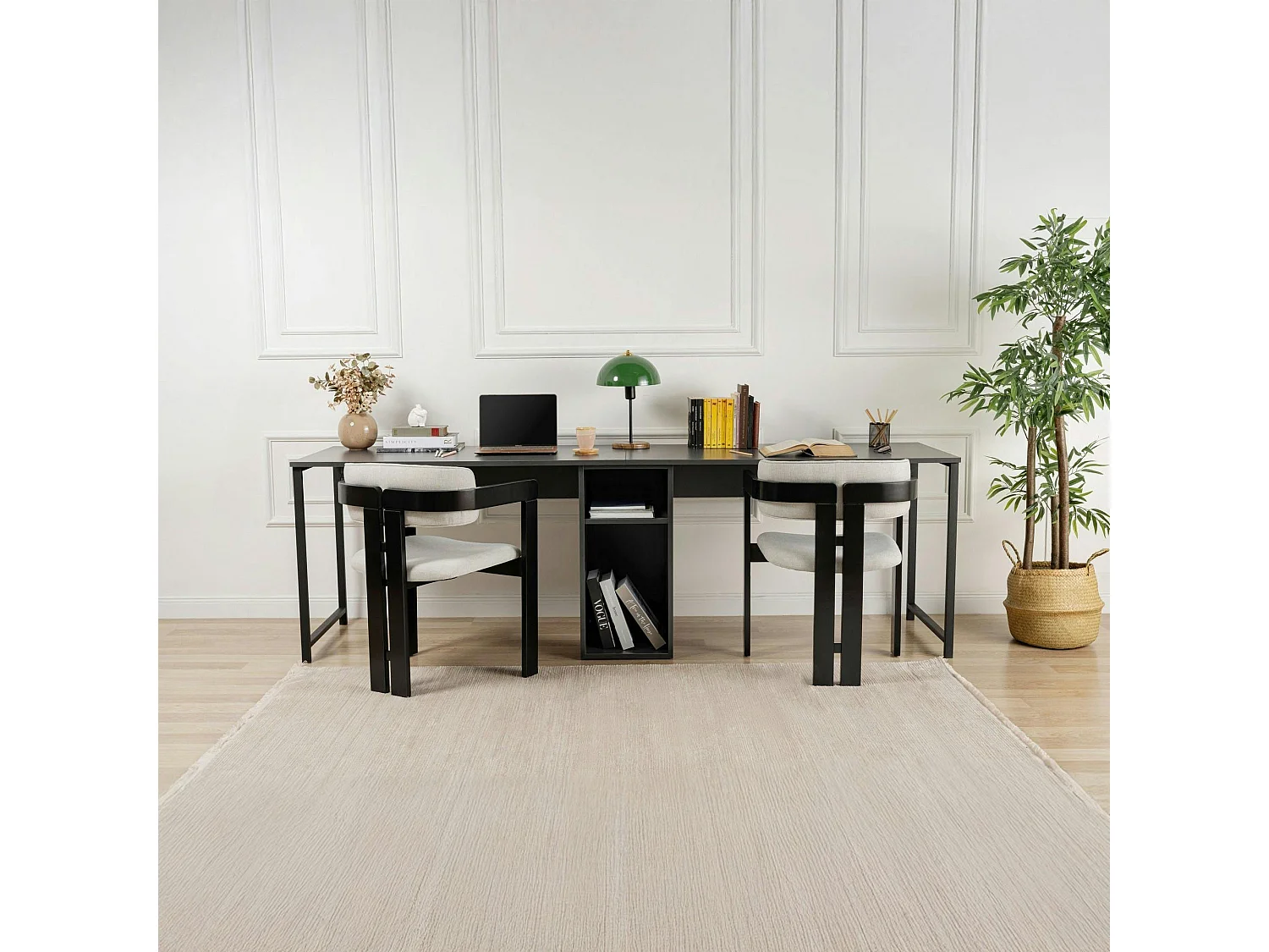 Bureau double noir - rangement central intégré MARFA