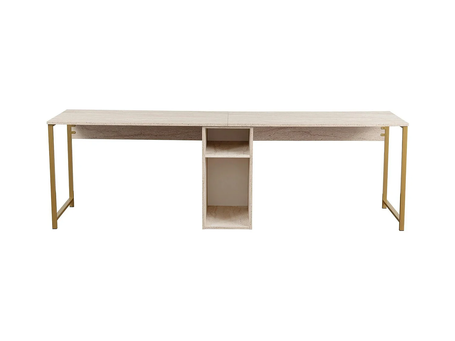 Bureau double avec rangement central - plateau effet travertin MARFA