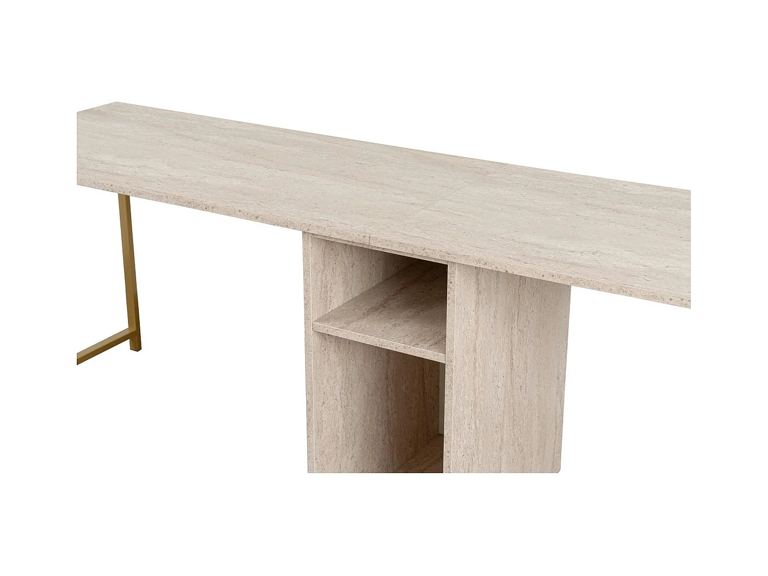 Bureau double avec rangement central - plateau effet travertin MARFA