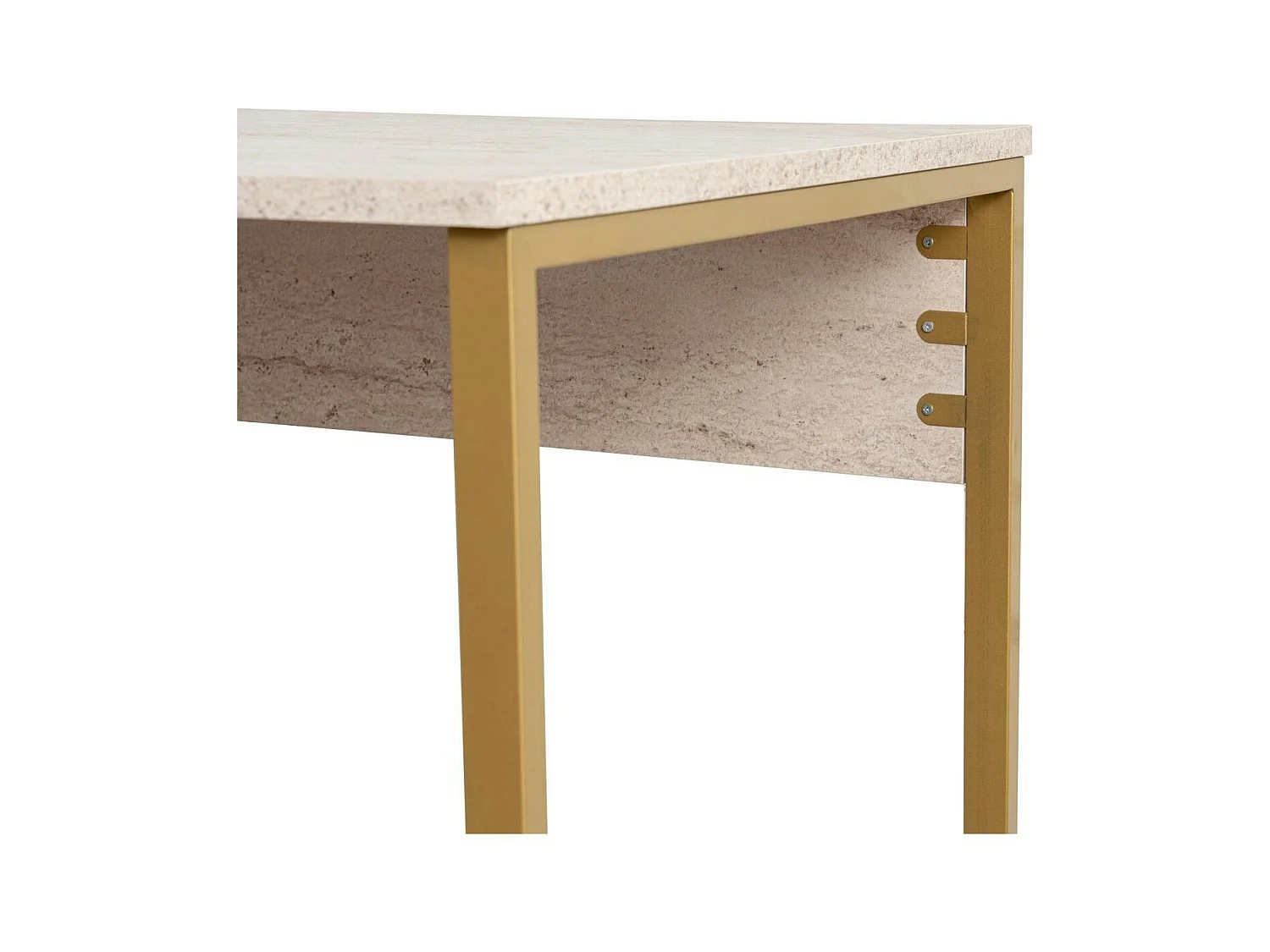 Bureau double avec rangement central - plateau effet travertin MARFA