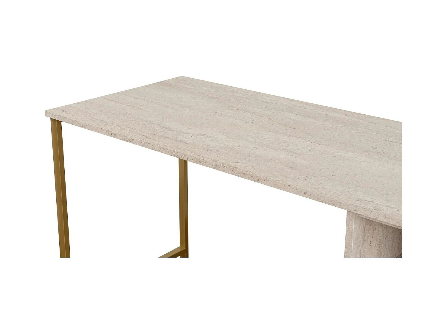 Bureau double avec rangement central - plateau effet travertin MARFA